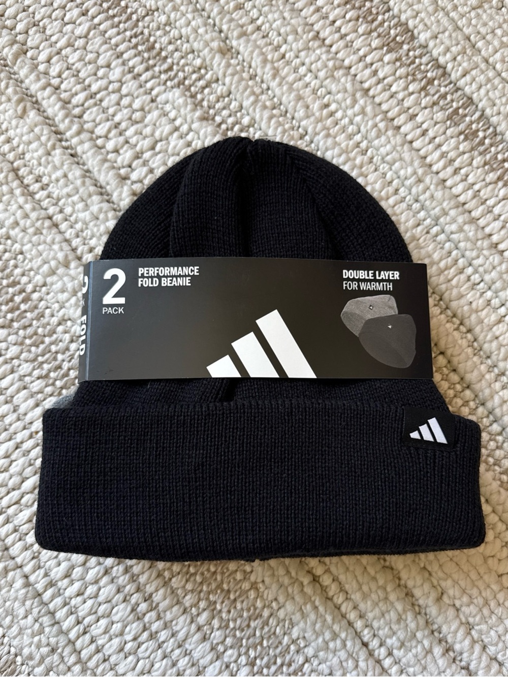 adidas Unisex Fold Beanie 2-pack Black & Gray NWT Winter Hat! Streetwear